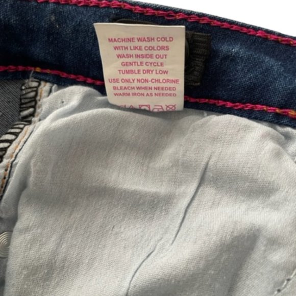 Girls Denim Pants with Red Roses Ripped Jeans Adjustable Inner waistband Size 10 - Picture 6 of 6